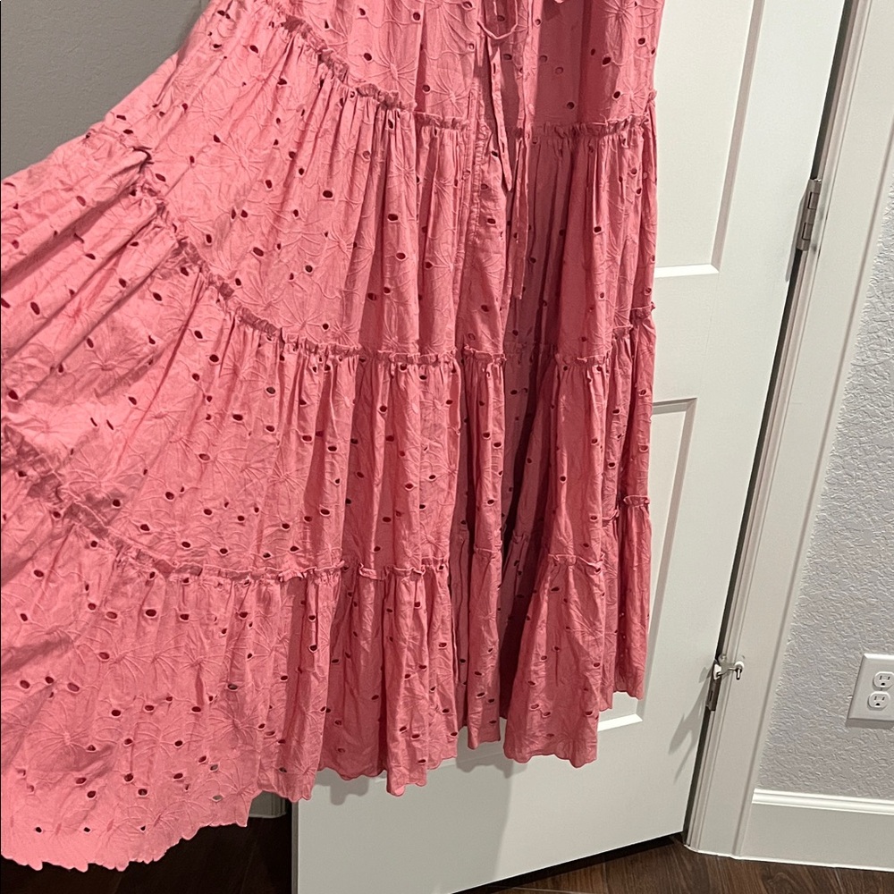 Flutter Sleeve Pink Tiered Maxi Dress with Tie Waist - Picture 8 of 10